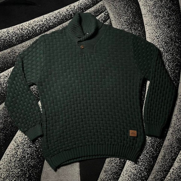 Sweaters - Dark Green Knit Button Up Turtleneck Sweater